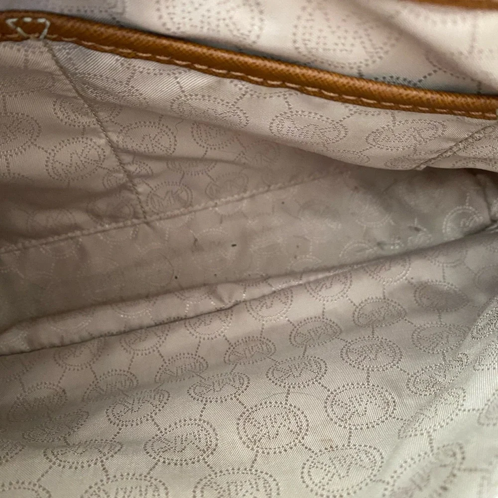 Michael Kors Brown Tan Gold Tote Shoulder Bag Purse with Crossbody Strap - Picture 13 of 16